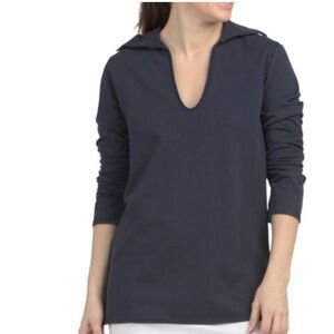 Peter Millar Navy Collared Long Sleeve Pullover